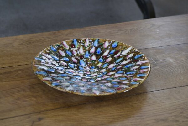 Centre de table métal émaillé coloré 1970
