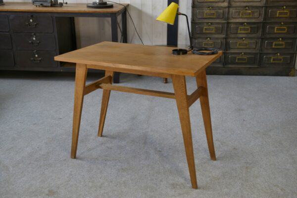 Table d'appoint en chêne pieds compas 1960