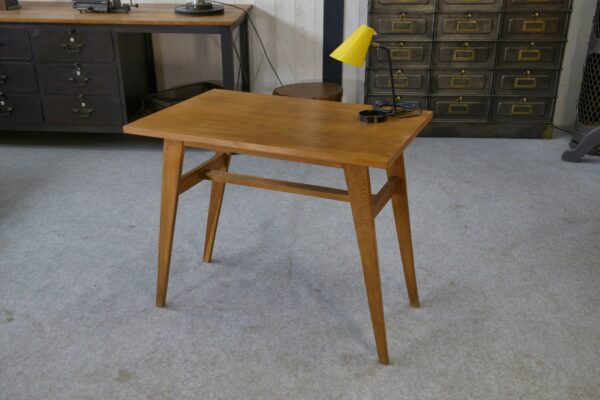 Table d'appoint en chêne pieds compas 1960