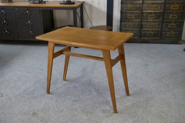 Table d'appoint en chêne pieds compas 1960