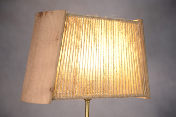 Lampe brutaliste orme et chêne massif et abat-jour en cordage - 1980s
