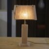 Lampe brutaliste orme et chêne massif et abat-jour en cordage - 1980s