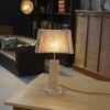 Lampe brutaliste orme et chêne massif et abat-jour en cordage - 1980s