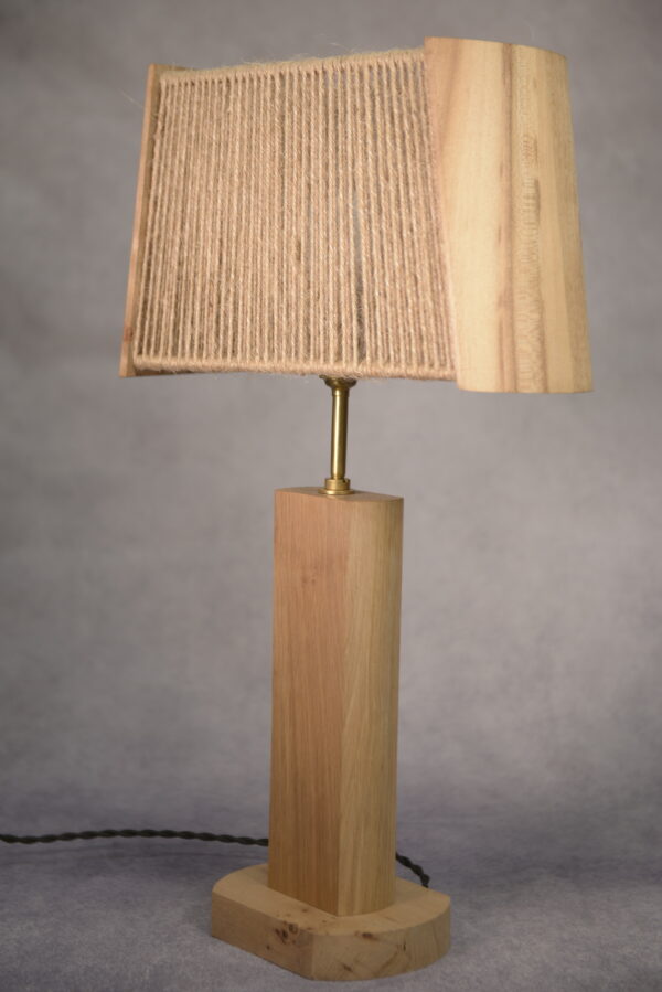 Lampe brutaliste orme et chêne massif et abat-jour en cordage - 1980s