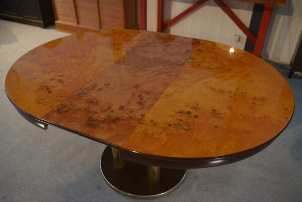 Table design en plaquage de loupe d'Orme par Ramaioli Pesaro 1970's
