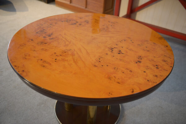 Table design en plaquage de loupe d'Orme par Ramaioli Pesaro 1970's