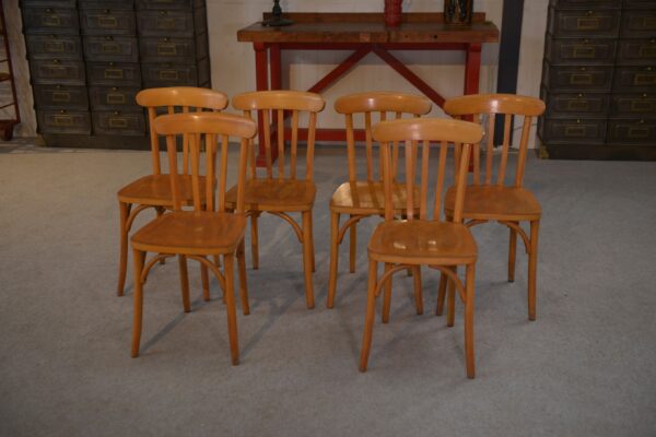 Ensemble de 6 chaises bistrot en hêtre 1960's