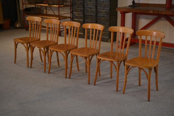 Ensemble de 6 chaises bistrot en hêtre 1960's