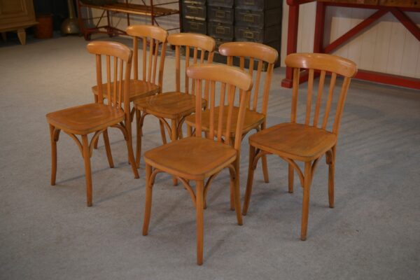 Ensemble de 6 chaises bistrot en hêtre 1960's