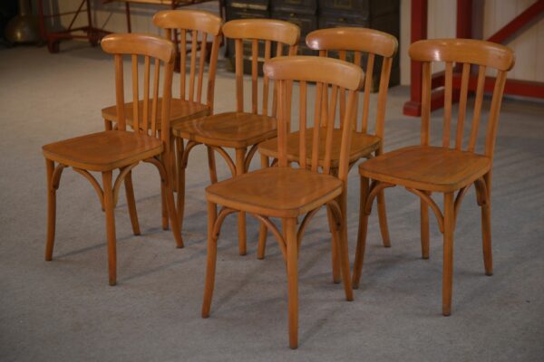 Ensemble de 6 chaises bistrot en hêtre 1960's