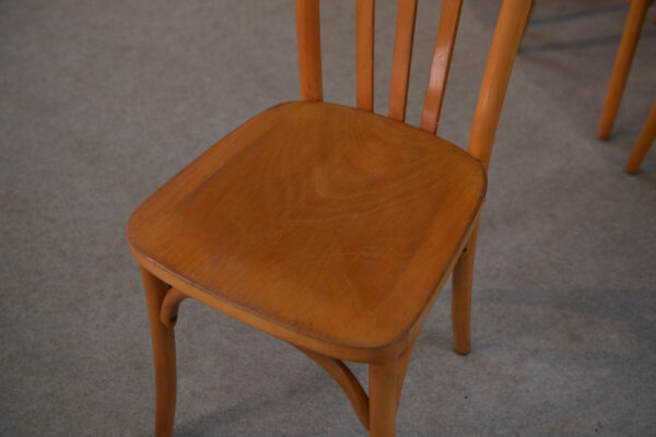 Ensemble de 6 chaises bistrot en hêtre 1960's