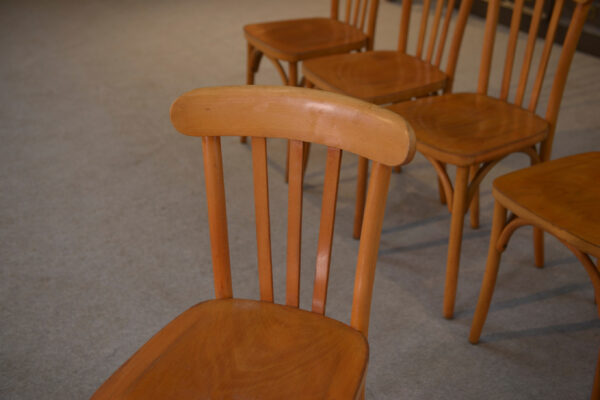 Ensemble de 6 chaises bistrot en hêtre 1960's