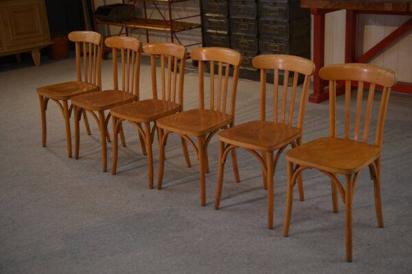 Ensemble de 6 chaises bistrot en hêtre 1960's