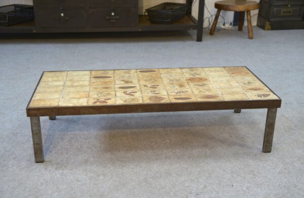 Table basse par Roger Capron modèle Herbier céramique et acier 1950