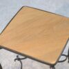 Paire de tables d'appoint en fer forgé et plateau en chêne travail français signé