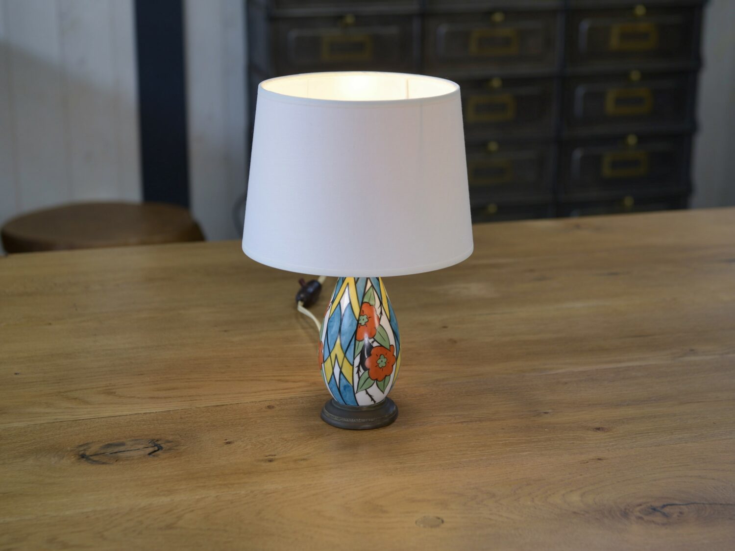 Lampe céramique sur socle bronze Art déco 1930's