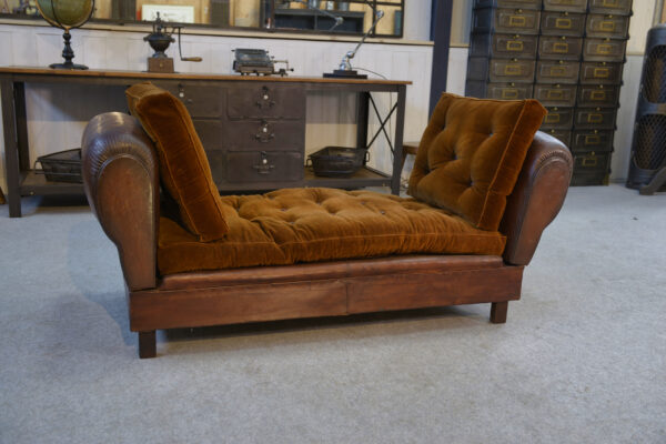Banquette Club en cuir convertible avec assises velours 1920's