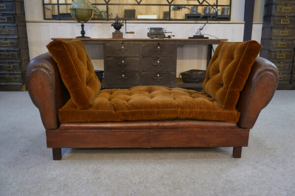 Banquette Club en cuir convertible avec assises velours 1920's