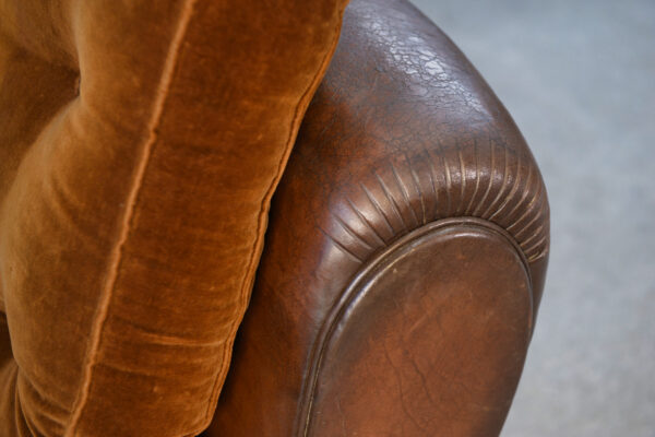 Banquette Club en cuir convertible avec assises velours 1920's