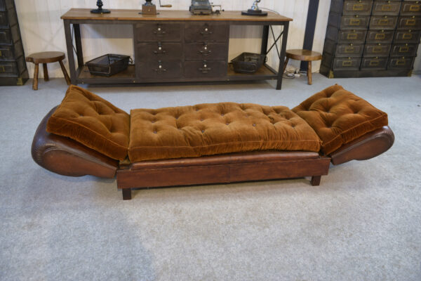 Banquette Club en cuir convertible avec assises velours 1920's