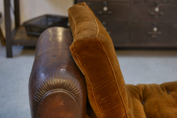 Banquette Club en cuir convertible avec assises velours 1920's