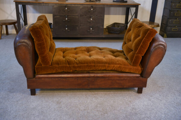 Banquette Club en cuir convertible avec assises velours 1920's