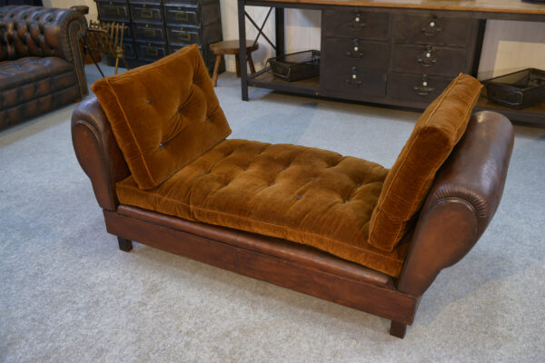 Banquette Club en cuir convertible avec assises velours 1920's