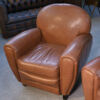 Ensemble canapé 2 places et 2 fauteuils club en simili cuir Camel 1980's