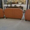 Ensemble canapé 2 places et 2 fauteuils club en simili cuir Camel 1980's