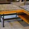 Table basse piètement acier avec encadrement en chêne et marbre gris 1970s