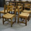 Ensemble de 6 chaises en chêne massif et assises en paille Guillerme et Chambron 1950's