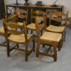 Ensemble de 6 chaises en chêne massif et assises en paille Guillerme et Chambron 1950's