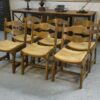 Ensemble de 6 chaises en chêne massif et assises en paille Guillerme et Chambron 1950's