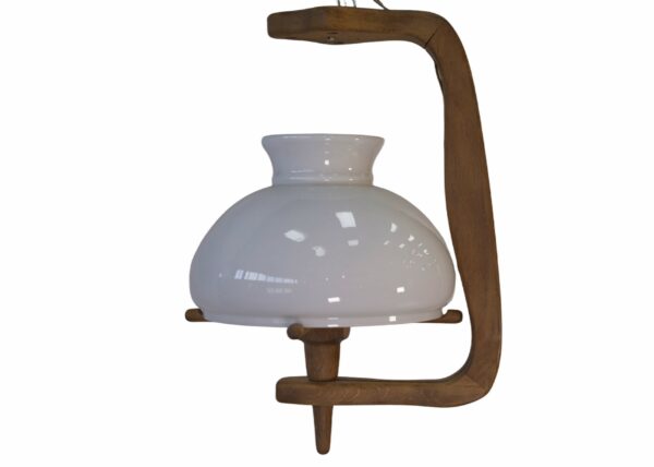 Lustre en chêne massif par Guillerme et Chambron et céramique Danikowski et opaline 1950's