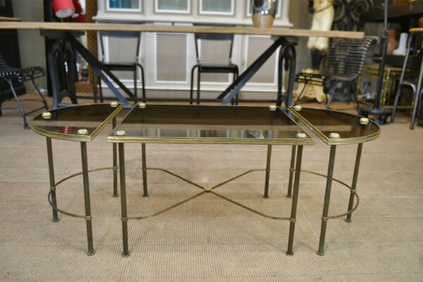Table Basse Tripartite en Laiton et Verre par Maison Bagues, France, 1960s