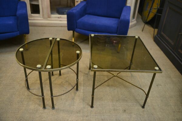 Table Basse Tripartite en Laiton et Verre par Maison Bagues, France, 1960s