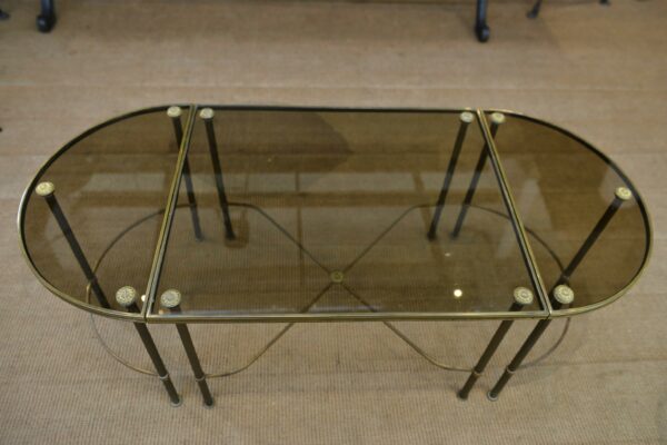 Table Basse Tripartite en Laiton et Verre par Maison Bagues, France, 1960s