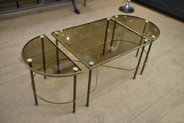 Table Basse Tripartite en Laiton et Verre par Maison Bagues, France, 1960s