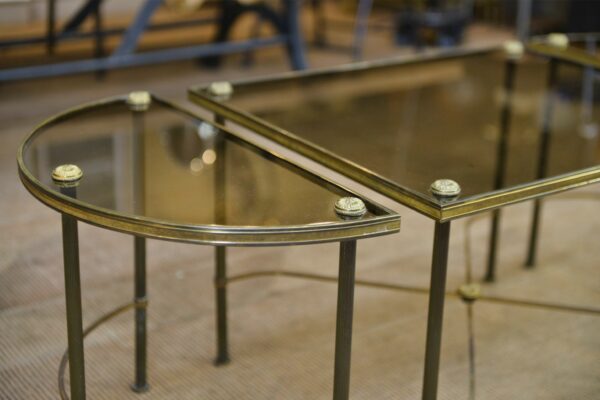 Table Basse Tripartite en Laiton et Verre par Maison Bagues, France, 1960s