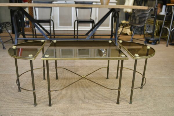 Table Basse Tripartite en Laiton et Verre par Maison Bagues, France, 1960s