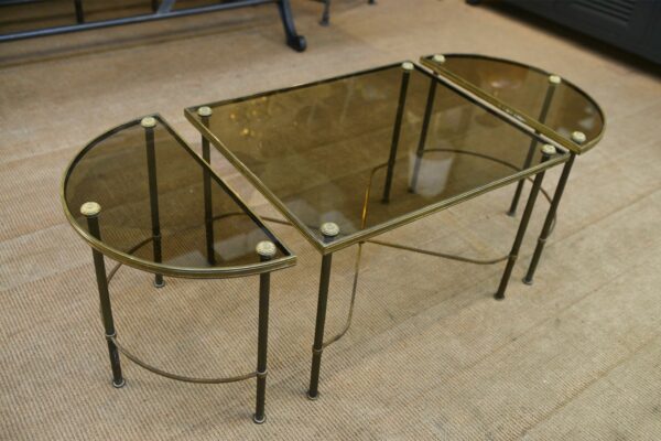 Table Basse Tripartite en Laiton et Verre par Maison Bagues, France, 1960s