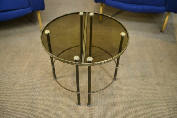 Table Basse Tripartite en Laiton et Verre par Maison Bagues, France, 1960s