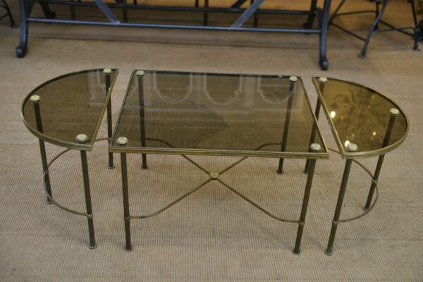 Table Basse Tripartite en Laiton et Verre par Maison Bagues, France, 1960s