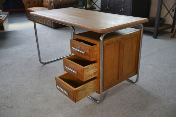 Bureau design Bauhaus en tube chromé et chêne massif par Kovona 1960's