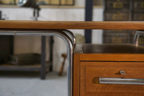 Bureau design Bauhaus en tube chromé et chêne massif par Kovona 1960's