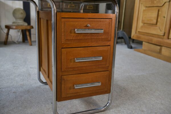Bureau design Bauhaus en tube chromé et chêne massif par Kovona 1960's