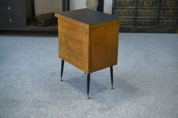 Meuble d'appoint dépliant en bureau, acier, laiton et chêne 1960's