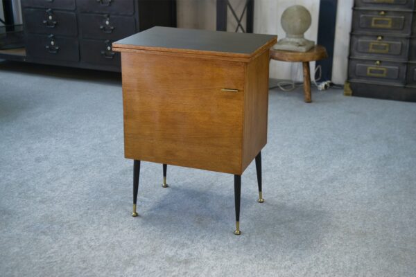 Meuble d'appoint dépliant en bureau, acier, laiton et chêne 1960's
