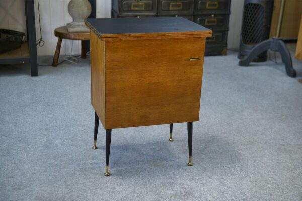 Meuble d'appoint dépliant en bureau, acier, laiton et chêne 1960's