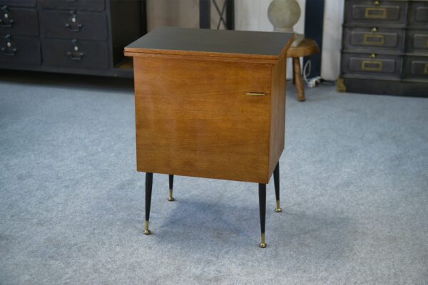 Meuble d'appoint dépliant en bureau, acier, laiton et chêne 1960's